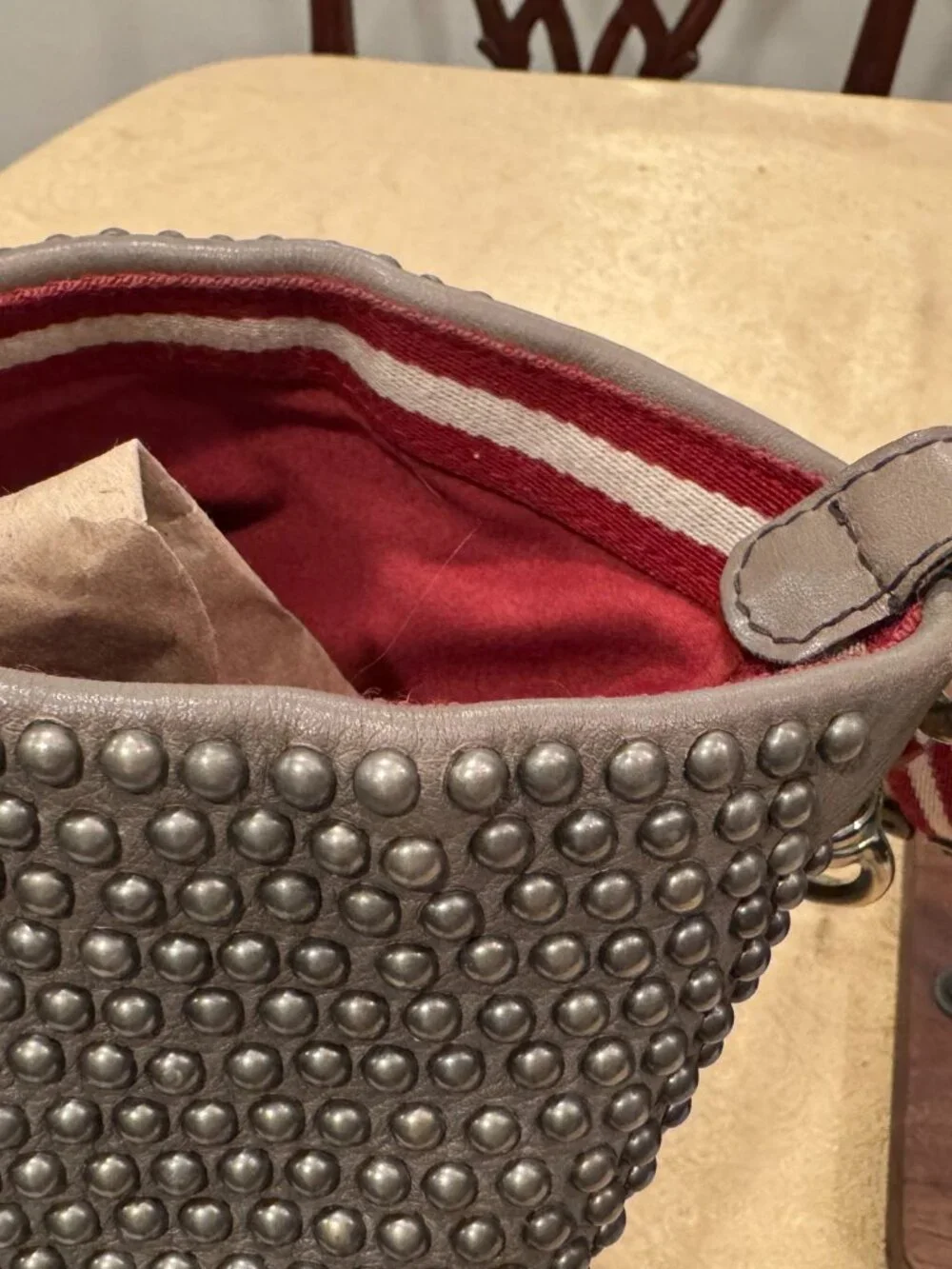 Bally Limited Release Macy Studded Leather Tote Grey Luxury - Picture 8 of 16